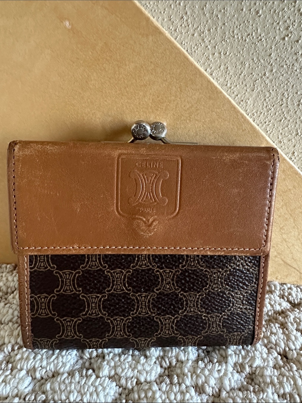 Celine Vintage Macadam Triomphe Kiss Lock Wallet